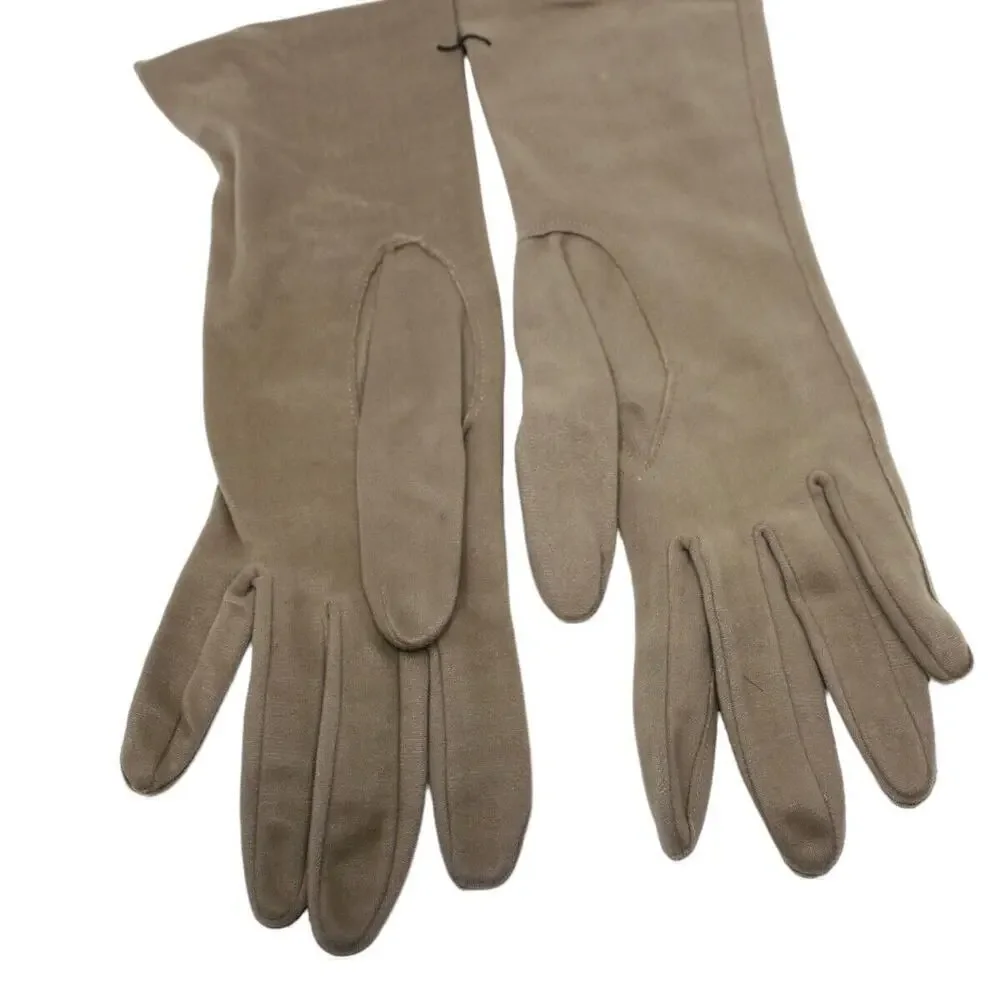 Vintage Light Brown Womens Wrist Length Nylon Gloves Still Attached - Hey Viv